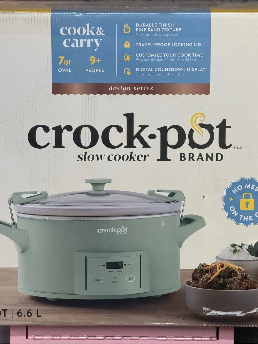 Crock-Pot Cook & Carry 7 Qt Programmable Slow Cooker Desert Sage Locking Lid NEW